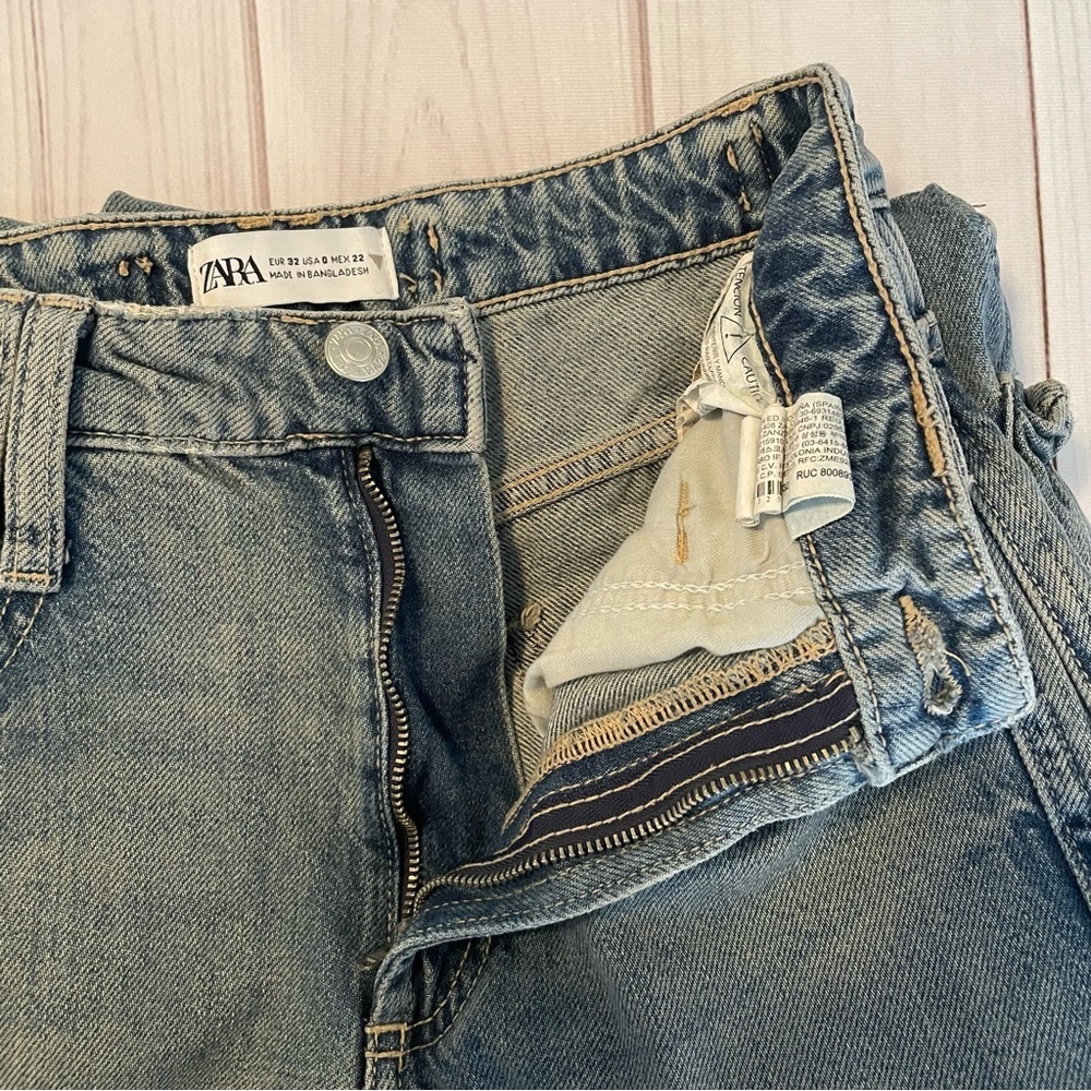 Zara Barrel Baggy Jeans Women’s 0 Blue Faded Utility Cargo Multipocket Y2K - Picture 12 of 16